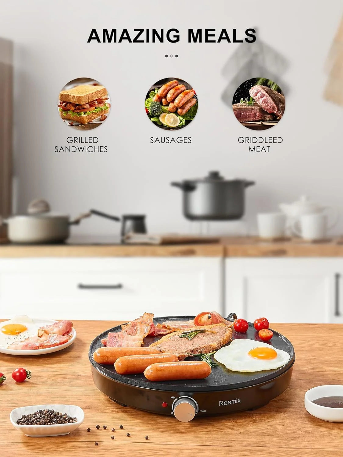 Crepe Maker Machine, Nonstick 12” Electric Griddle, Compact Pancake Griddle Precise Temperature Control, Batter Spreader for Eggs, Pancakes, Includes Spatula, Spreader(Black)