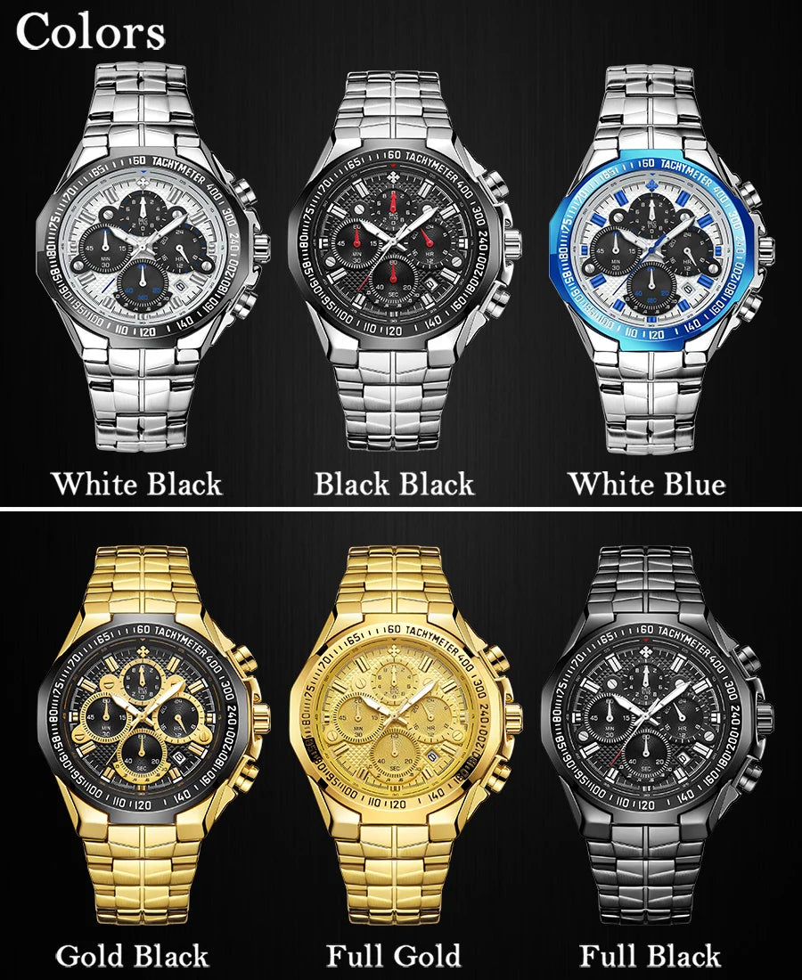 2024 WWOOR Men's Watch Top Brand Luxury Black Wrist Watch Fashion Sports Chronograph Steel Quartz Men Watches Relogio Masculino