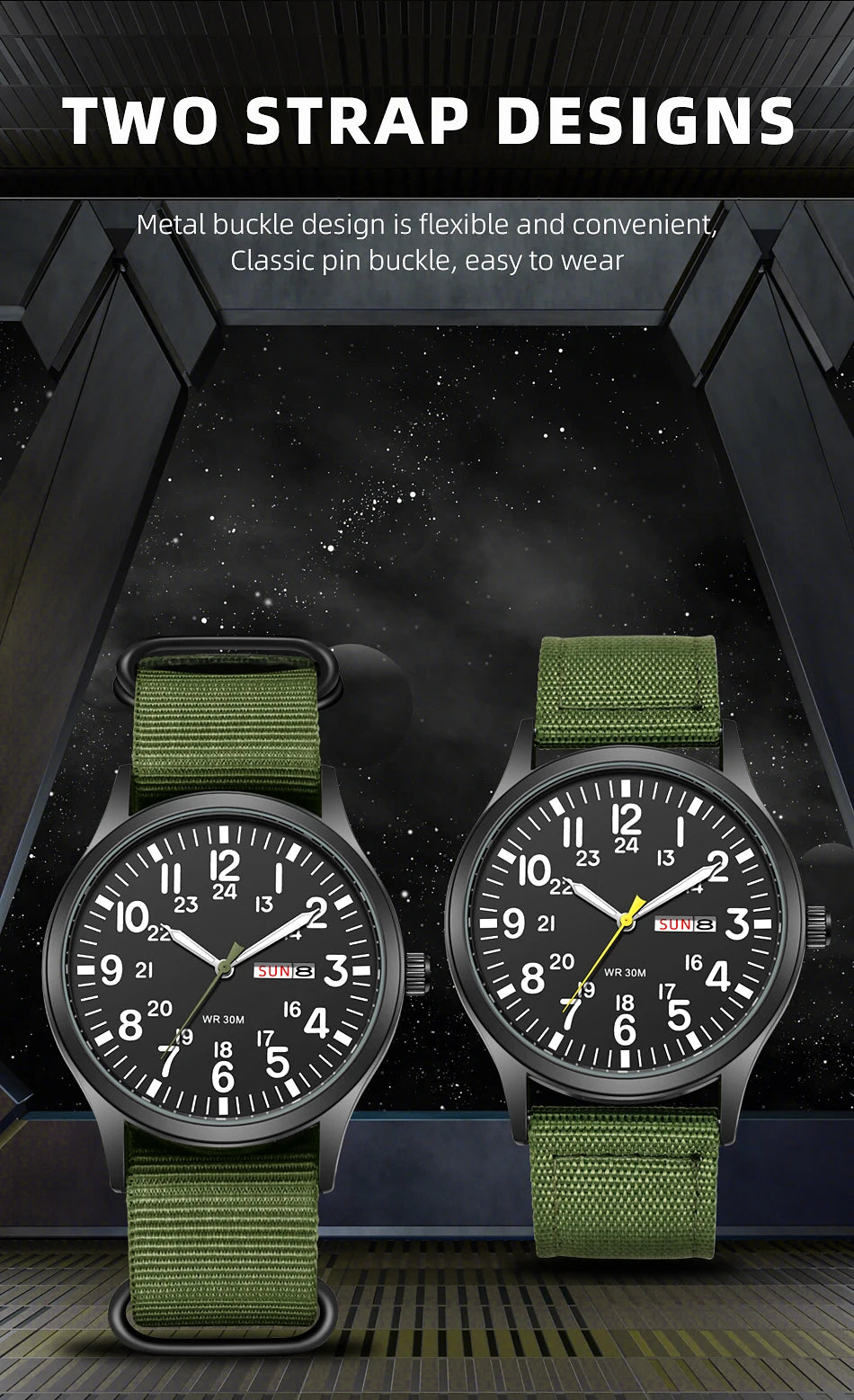 2024 TPW Field Watch Easy Reading Fabric Strap 24 Hours Display Quartz Movement