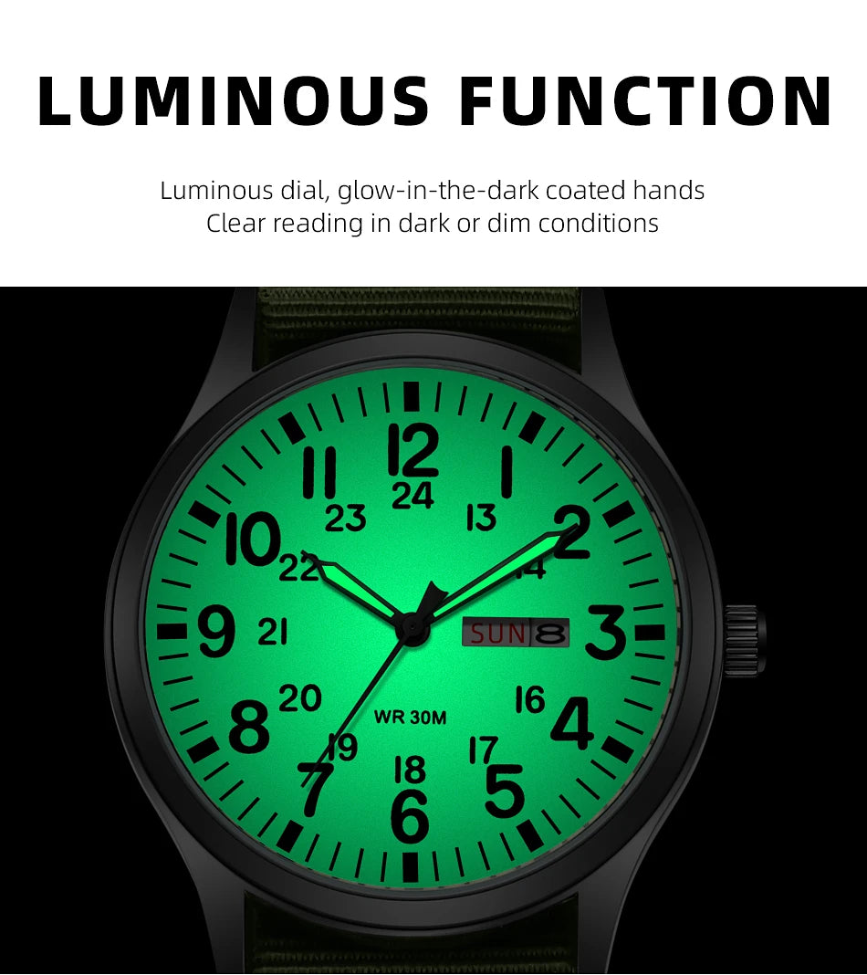 2024 TPW Field Watch Easy Reading Fabric Strap 24 Hours Display Quartz Movement