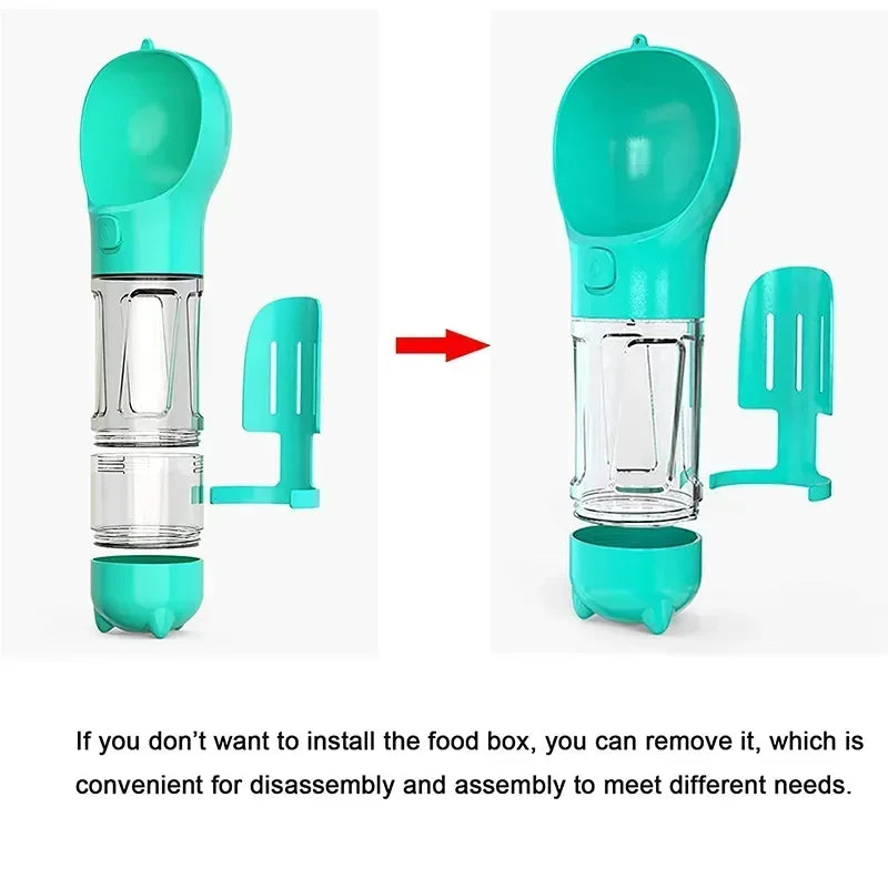 3 in 1 Portable Dog Water Bottle Pet Food Feeder Drinker Poop Dispenser Leak-proof Multifunctional Dog Water Bottle Dog Feeder