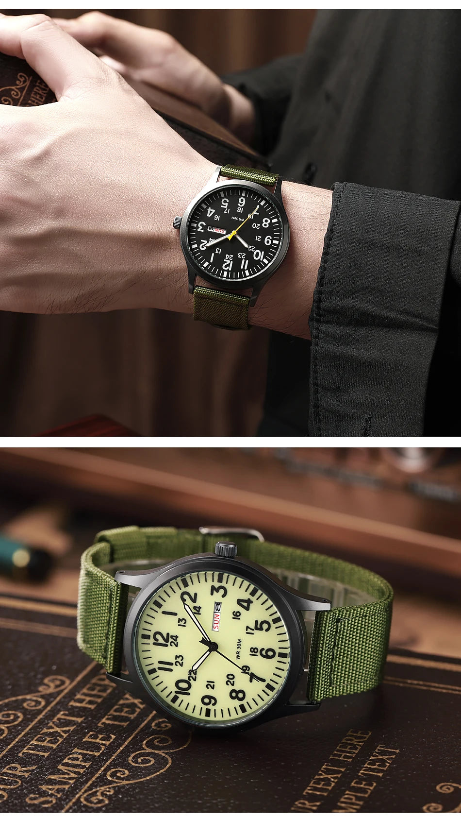 2024 TPW Field Watch Easy Reading Fabric Strap 24 Hours Display Quartz Movement