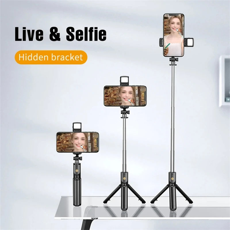 Selfie Stick Wireless Tripod Stand with Light Bluetooth Remote Extendable Tripod for Iphone Mobile Phone Tiktok Live Streaming
