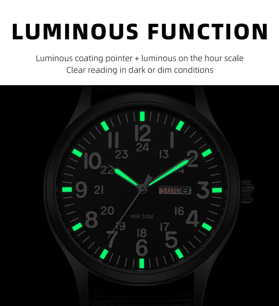2024 TPW Field Watch Easy Reading Fabric Strap 24 Hours Display Quartz Movement