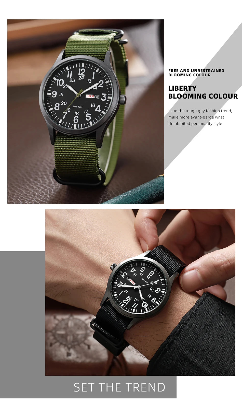 2024 TPW Field Watch Easy Reading Fabric Strap 24 Hours Display Quartz Movement