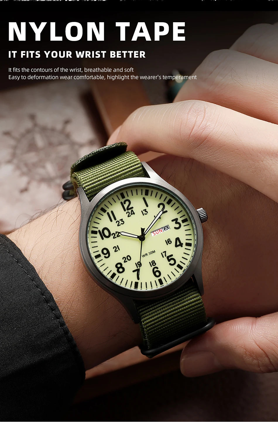 2024 TPW Field Watch Easy Reading Fabric Strap 24 Hours Display Quartz Movement