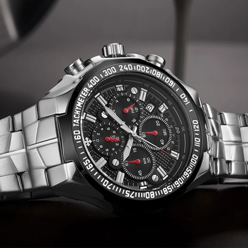 2024 WWOOR Men's Watch Top Brand Luxury Black Wrist Watch Fashion Sports Chronograph Steel Quartz Men Watches Relogio Masculino
