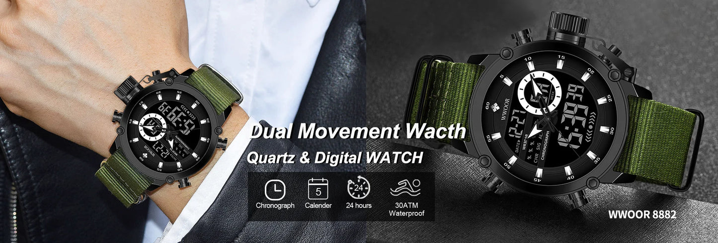 2024 WWOOR Men's Watch Top Brand Luxury Black Wrist Watch Fashion Sports Chronograph Steel Quartz Men Watches Relogio Masculino
