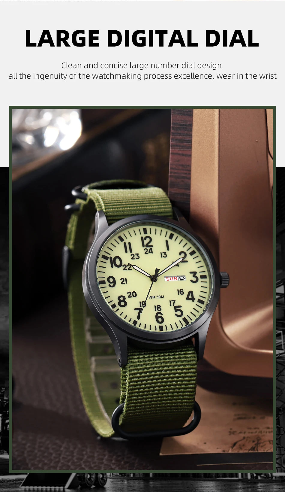 2024 TPW Field Watch Easy Reading Fabric Strap 24 Hours Display Quartz Movement