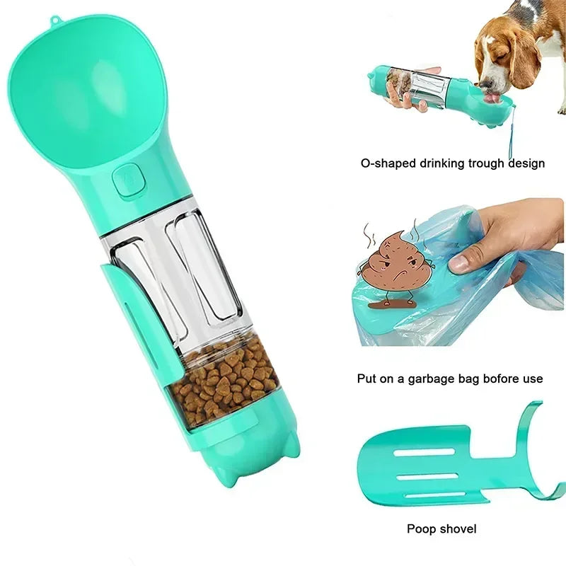 3 in 1 Portable Dog Water Bottle Pet Food Feeder Drinker Poop Dispenser Leak-proof Multifunctional Dog Water Bottle Dog Feeder