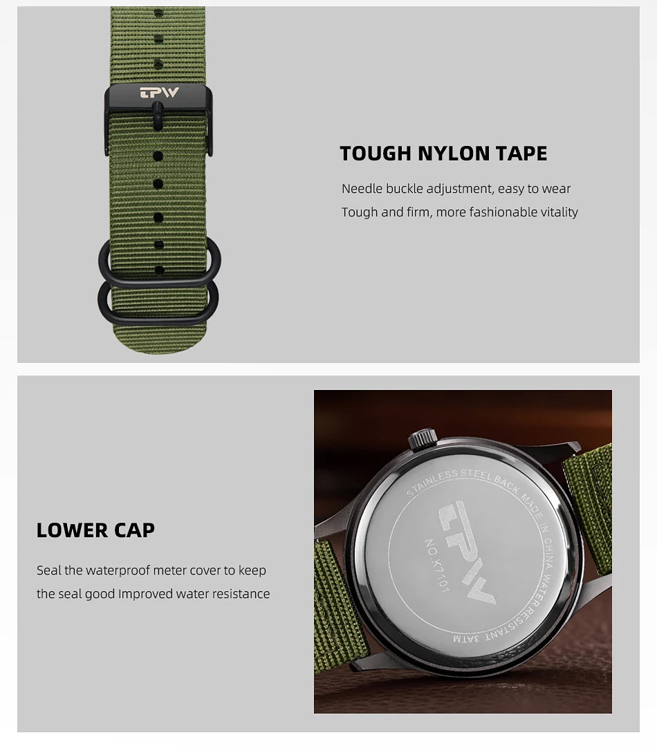 2024 TPW Field Watch Easy Reading Fabric Strap 24 Hours Display Quartz Movement