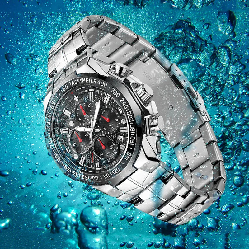 2024 WWOOR Men's Watch Top Brand Luxury Black Wrist Watch Fashion Sports Chronograph Steel Quartz Men Watches Relogio Masculino
