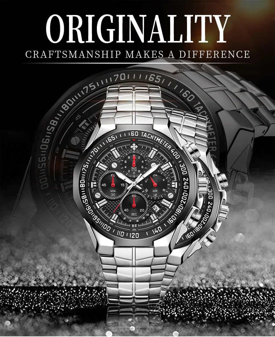 2024 WWOOR Men's Watch Top Brand Luxury Black Wrist Watch Fashion Sports Chronograph Steel Quartz Men Watches Relogio Masculino
