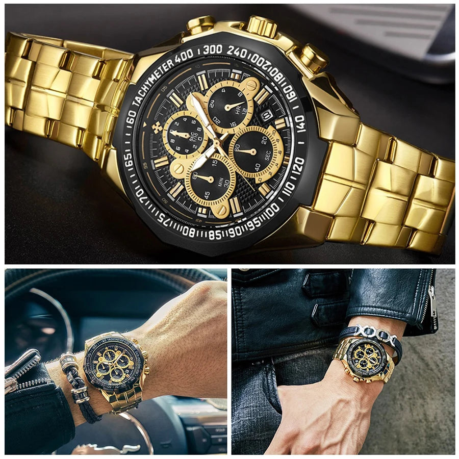 2024 WWOOR Men's Watch Top Brand Luxury Black Wrist Watch Fashion Sports Chronograph Steel Quartz Men Watches Relogio Masculino