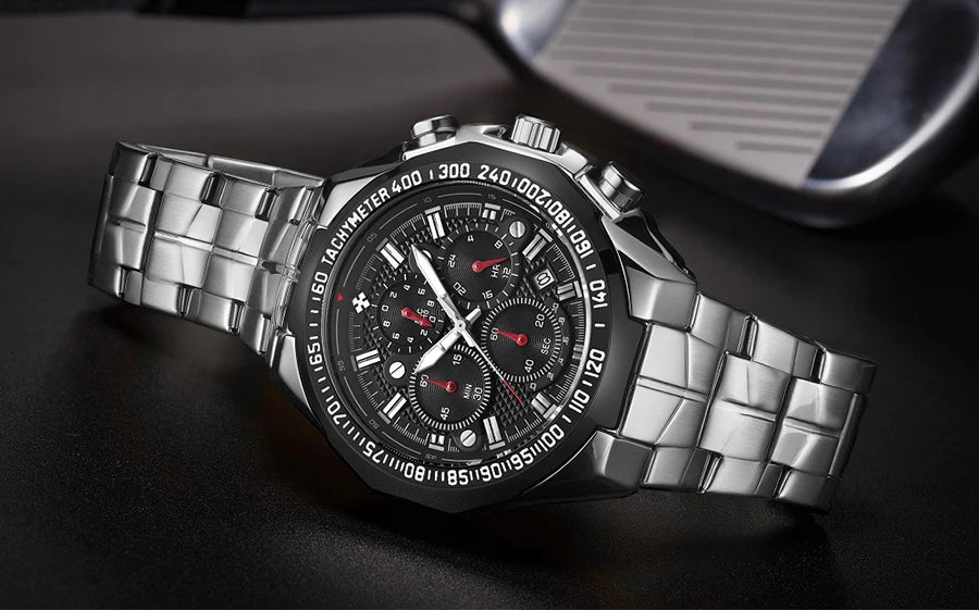 2024 WWOOR Men's Watch Top Brand Luxury Black Wrist Watch Fashion Sports Chronograph Steel Quartz Men Watches Relogio Masculino