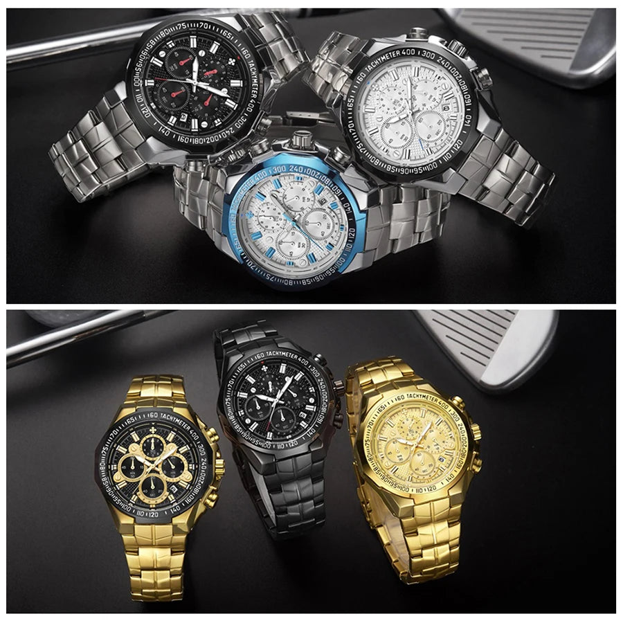 2024 WWOOR Men's Watch Top Brand Luxury Black Wrist Watch Fashion Sports Chronograph Steel Quartz Men Watches Relogio Masculino