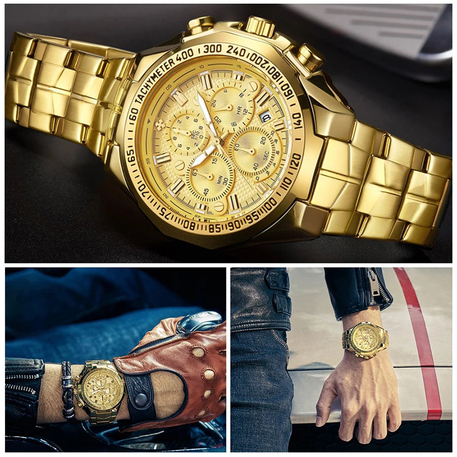 2024 WWOOR Men's Watch Top Brand Luxury Black Wrist Watch Fashion Sports Chronograph Steel Quartz Men Watches Relogio Masculino