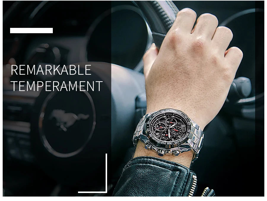 2024 WWOOR Men's Watch Top Brand Luxury Black Wrist Watch Fashion Sports Chronograph Steel Quartz Men Watches Relogio Masculino