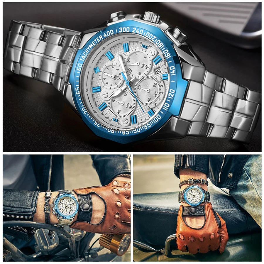 2024 WWOOR Men's Watch Top Brand Luxury Black Wrist Watch Fashion Sports Chronograph Steel Quartz Men Watches Relogio Masculino