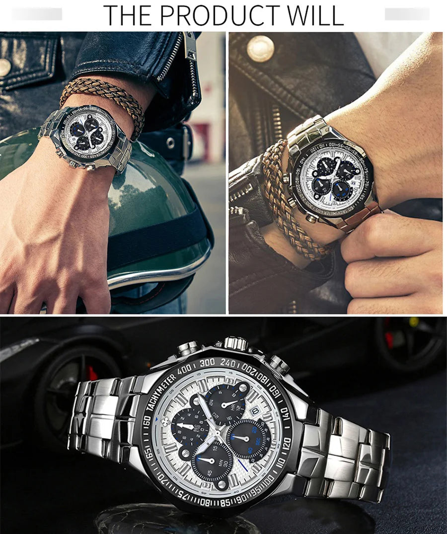 2024 WWOOR Men's Watch Top Brand Luxury Black Wrist Watch Fashion Sports Chronograph Steel Quartz Men Watches Relogio Masculino