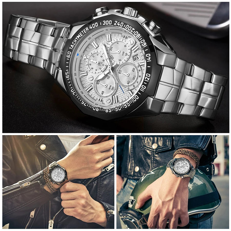 2024 WWOOR Men's Watch Top Brand Luxury Black Wrist Watch Fashion Sports Chronograph Steel Quartz Men Watches Relogio Masculino