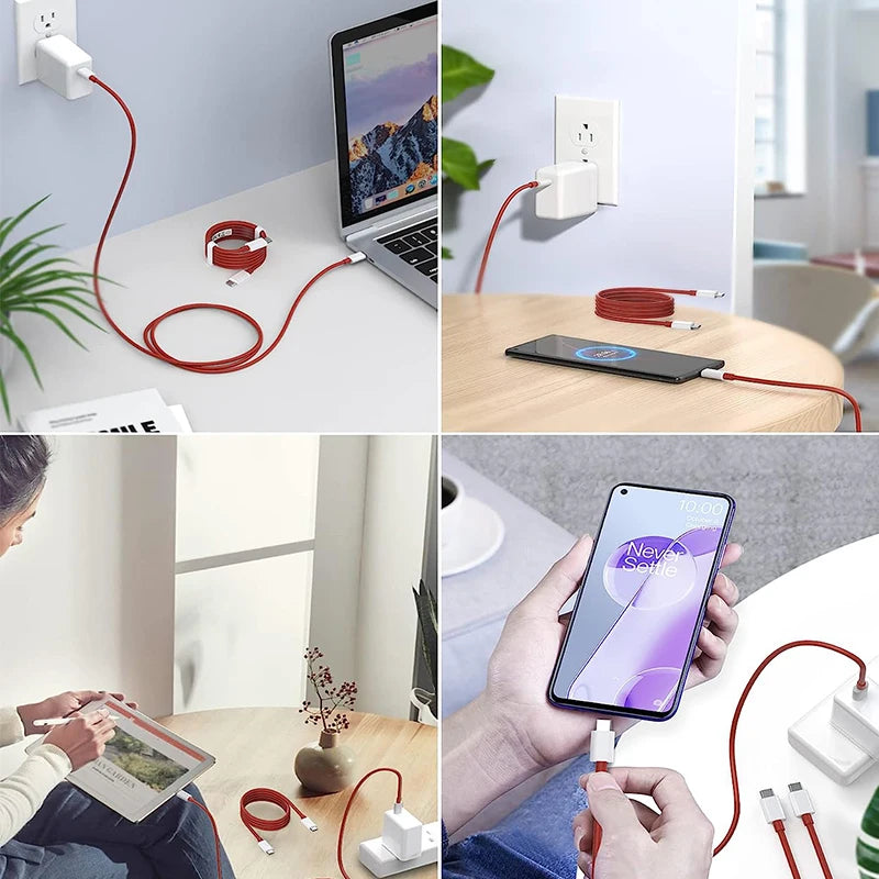 PD 65W Supervooc Fast Charger Cable For Oneplus Ace 12 11 10T 9 8T 7T Pro USB C To Type C Cable Warp Dash Charge 6T 5T Data Wire