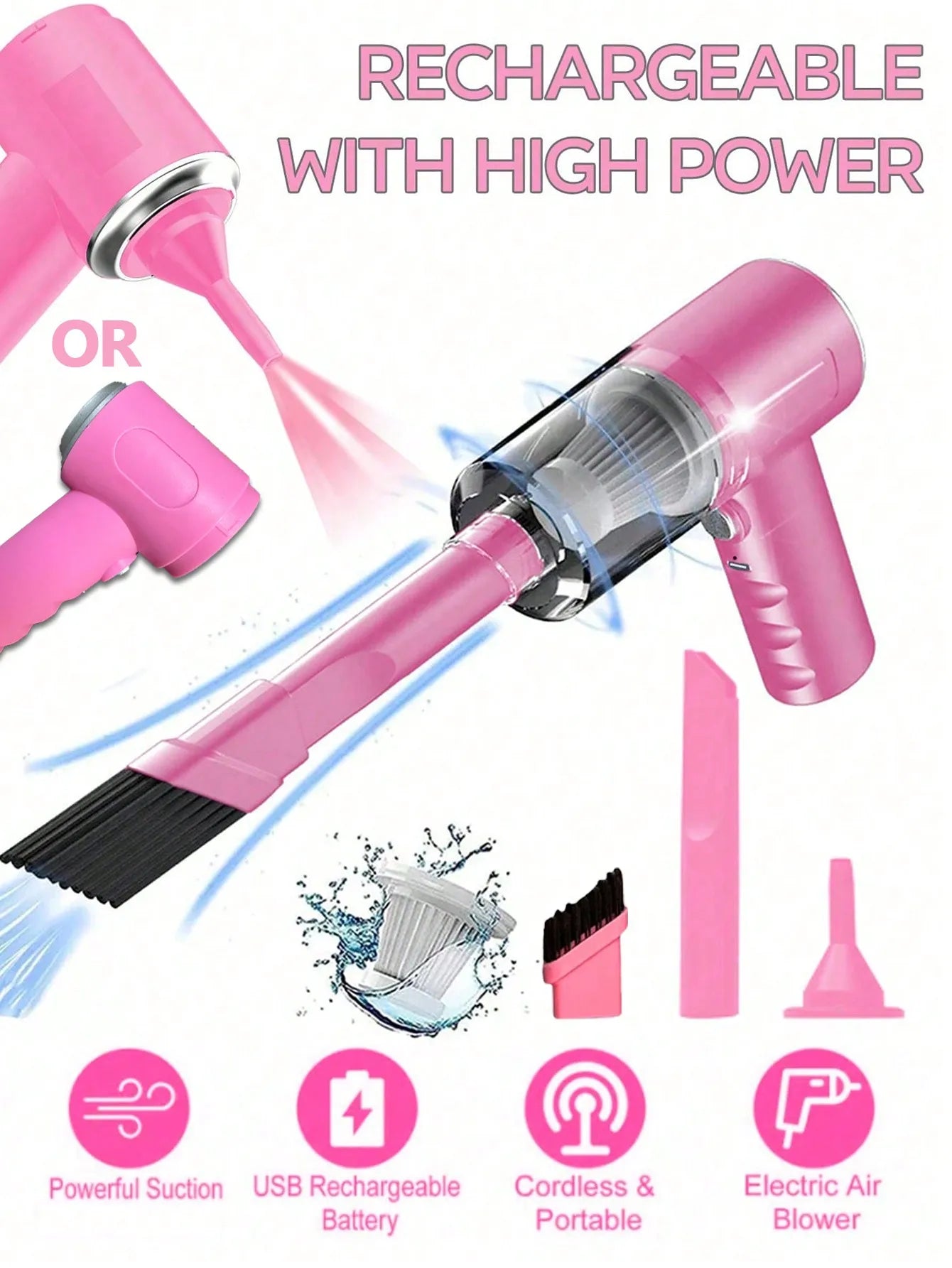 3 in 1 Integrated Suction and Blowing Vacuum Combination Vacuum Cleaner USB Charging Small Car Household Vacuum Cleaner