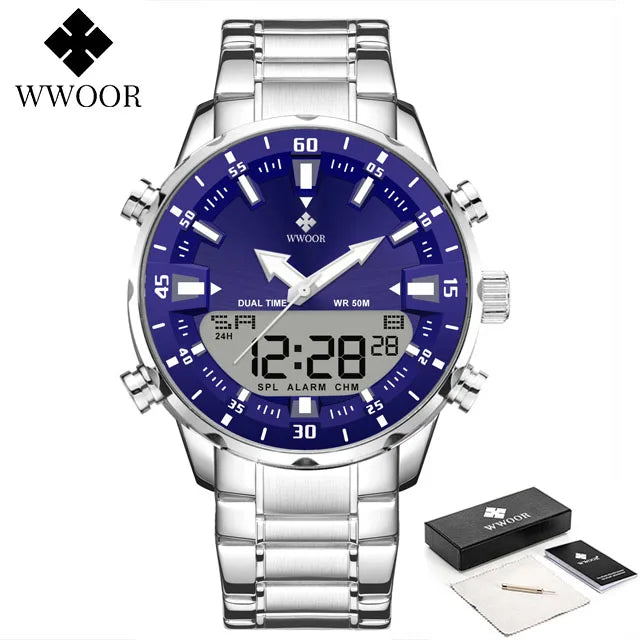 WWOOR New Luxury Digital Watch For Men Sports Big Watches LED Quartz Wristwatch Waterproof Male Clock Military Relogio Masculino
