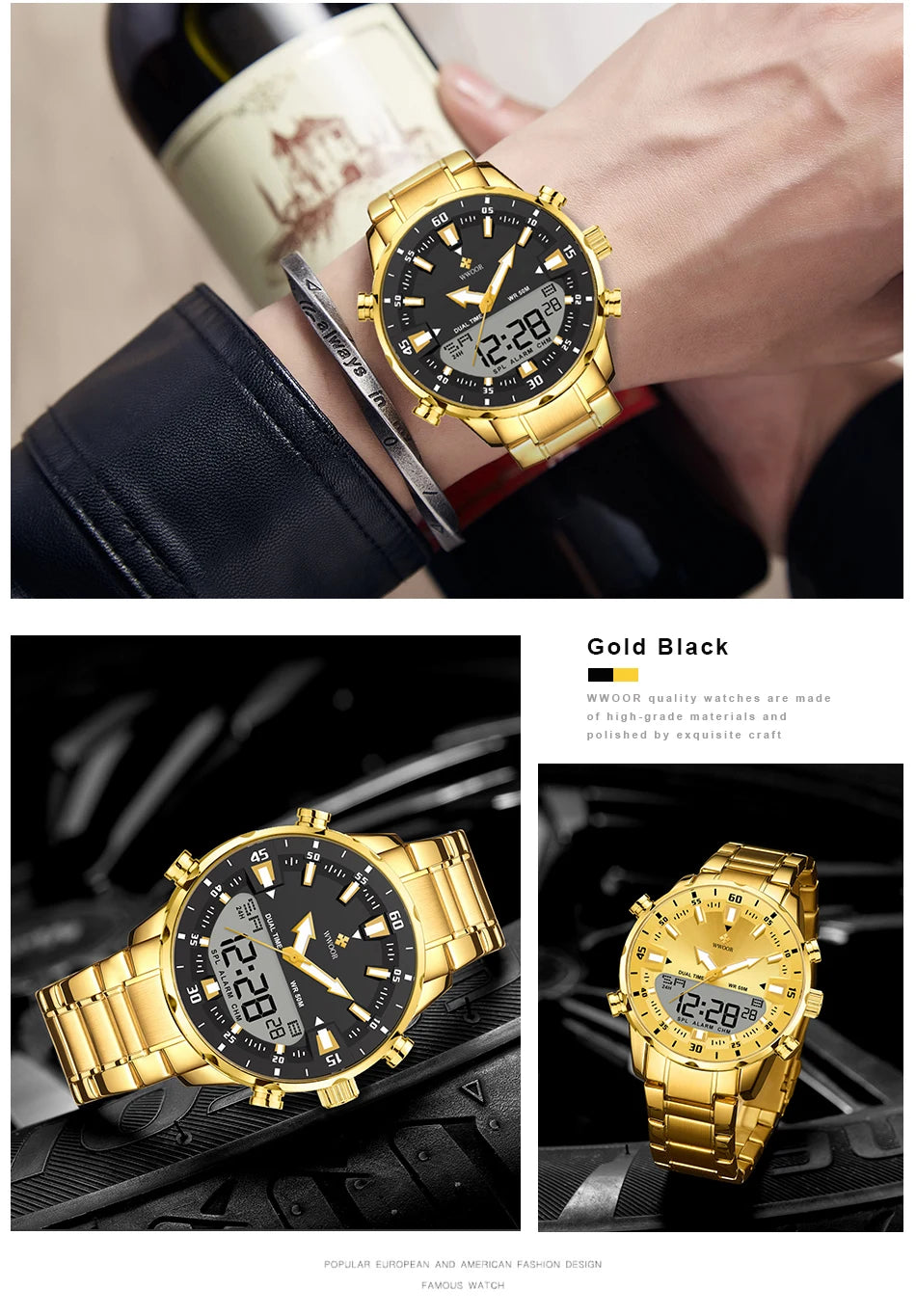 WWOOR New Luxury Digital Watch For Men Sports Big Watches LED Quartz Wristwatch Waterproof Male Clock Military Relogio Masculino