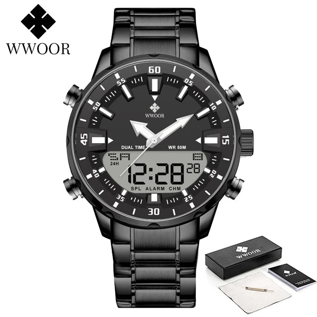 WWOOR New Luxury Digital Watch For Men Sports Big Watches LED Quartz Wristwatch Waterproof Male Clock Military Relogio Masculino