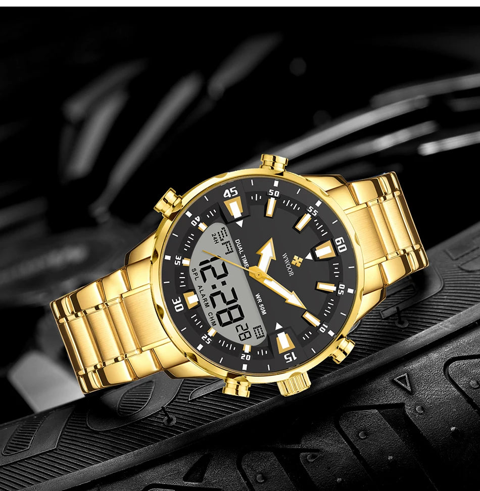 WWOOR New Luxury Digital Watch For Men Sports Big Watches LED Quartz Wristwatch Waterproof Male Clock Military Relogio Masculino