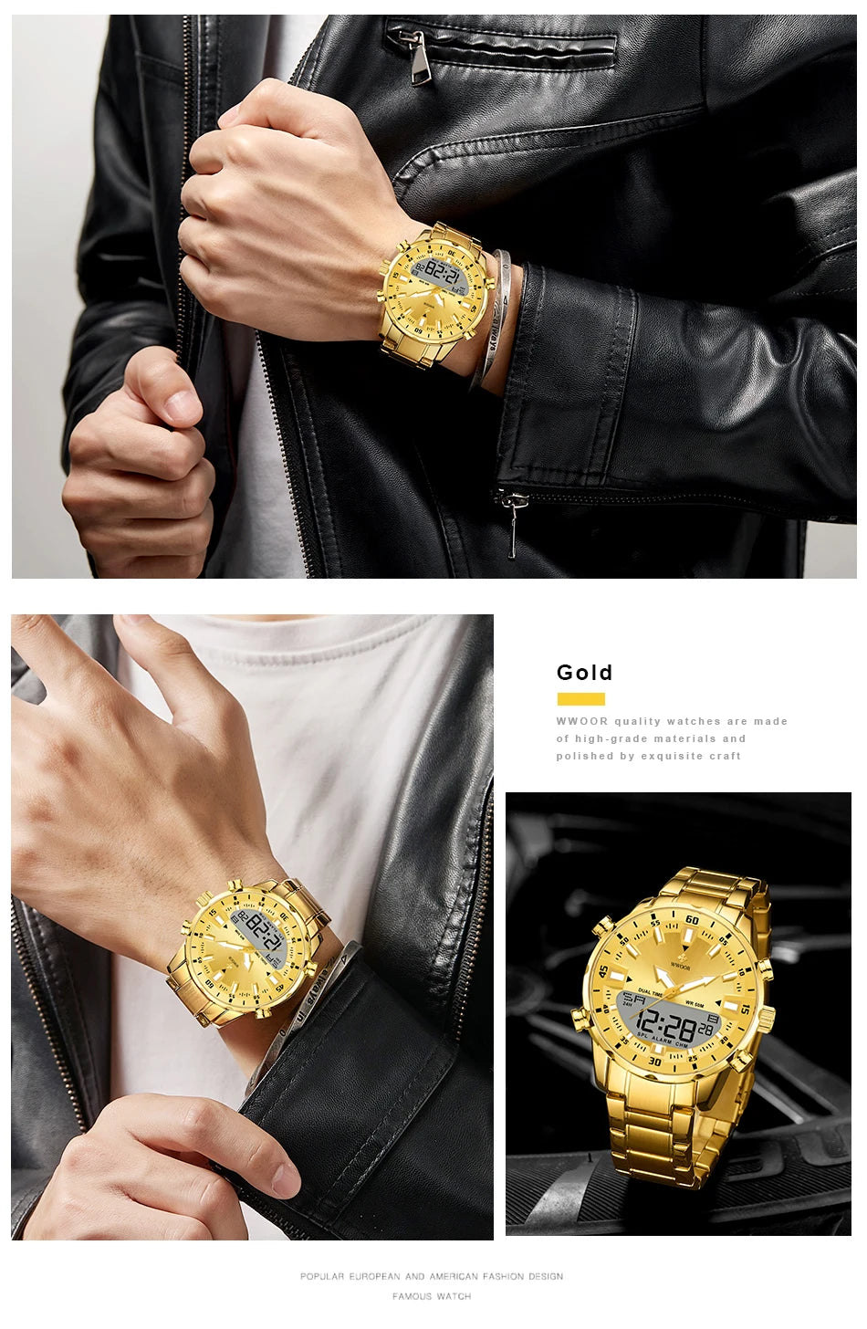 WWOOR New Luxury Digital Watch For Men Sports Big Watches LED Quartz Wristwatch Waterproof Male Clock Military Relogio Masculino