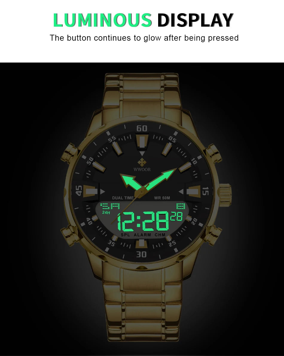 WWOOR New Luxury Digital Watch For Men Sports Big Watches LED Quartz Wristwatch Waterproof Male Clock Military Relogio Masculino