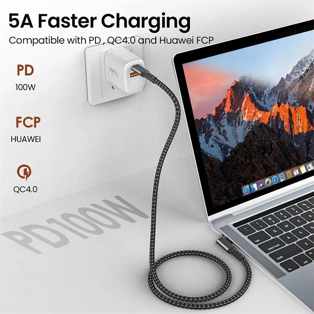 USB C 3.2 Gen 2 Type C to USB C Cable 20Gbps 4K@60HZ Video  VR Data Cable 5A 100W PD Fast Charging For Laptop Macbook Pro iPad