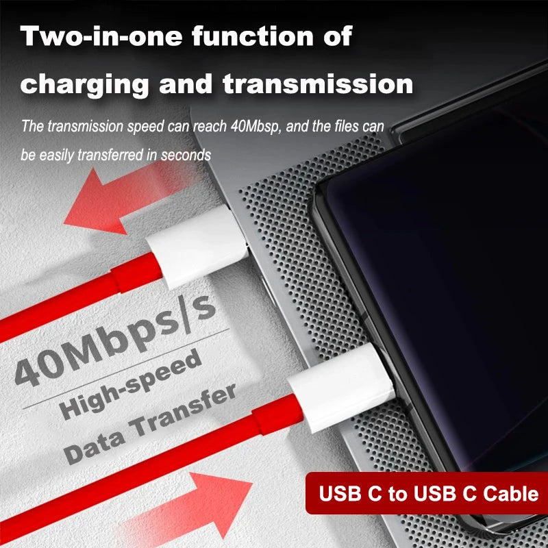 PD 65W Supervooc Fast Charger Cable For Oneplus Ace 12 11 10T 9 8T 7T Pro USB C To Type C Cable Warp Dash Charge 6T 5T Data Wire