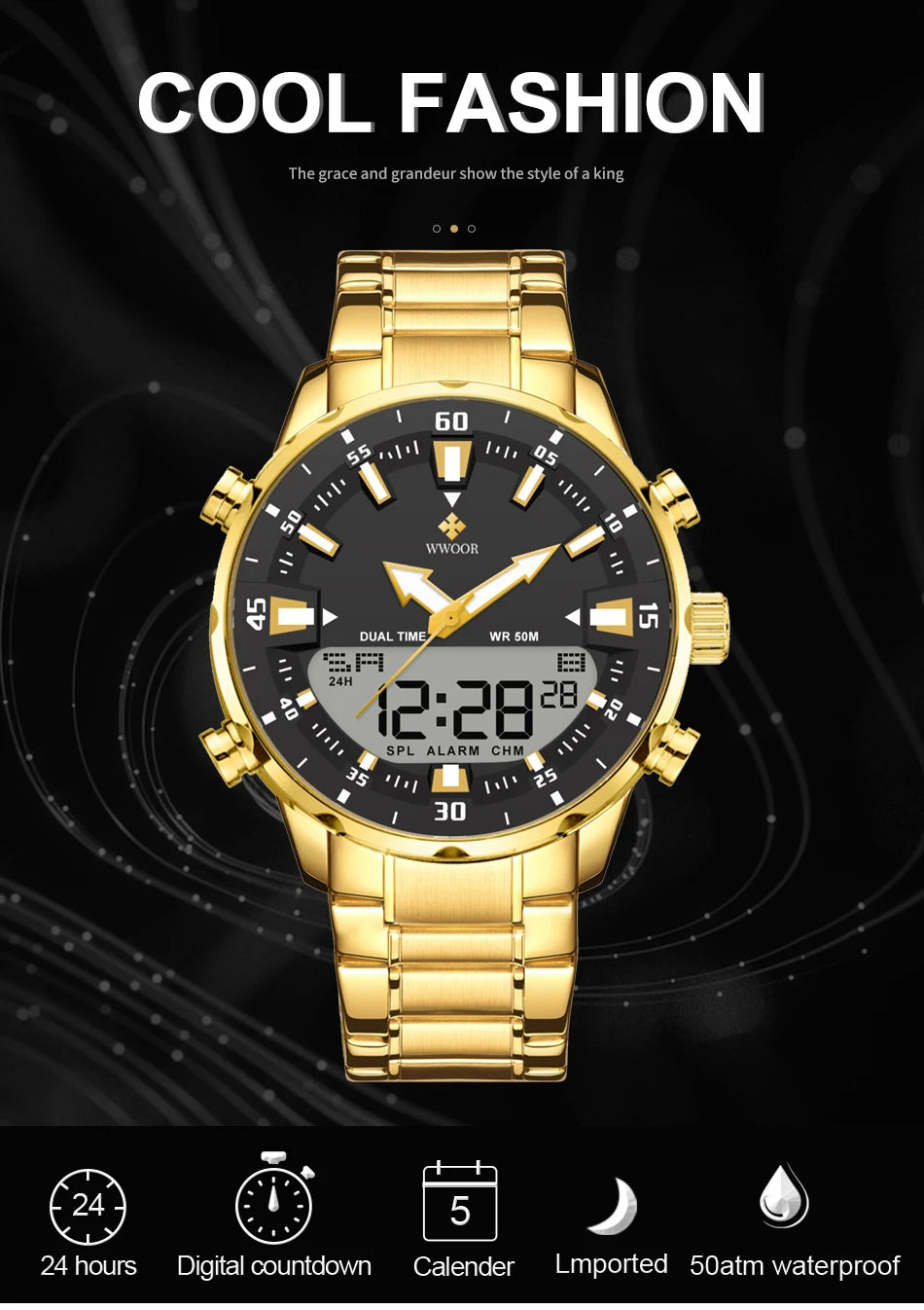 WWOOR New Luxury Digital Watch For Men Sports Big Watches LED Quartz Wristwatch Waterproof Male Clock Military Relogio Masculino