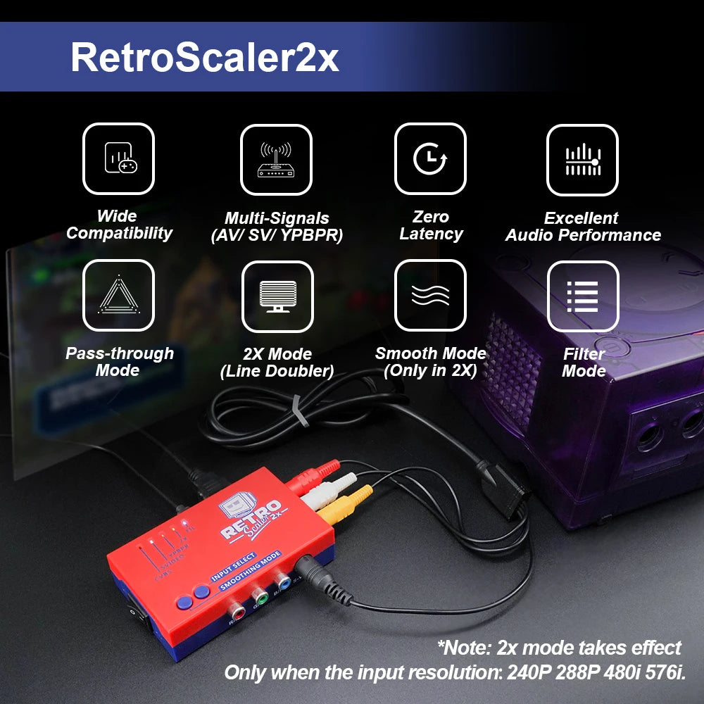 2X AV to Hdmi-Compatible Converter and Line-Doubler for Retro Game Consoles PS2 N64 NES Dreamcast Saturn MD1 MD2
