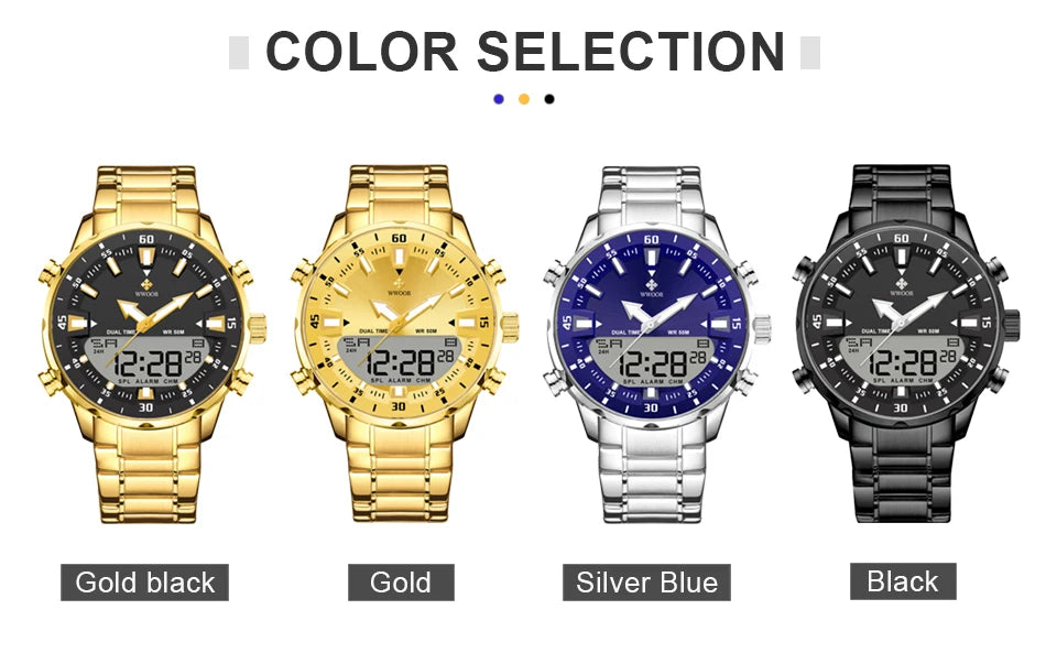 WWOOR New Luxury Digital Watch For Men Sports Big Watches LED Quartz Wristwatch Waterproof Male Clock Military Relogio Masculino