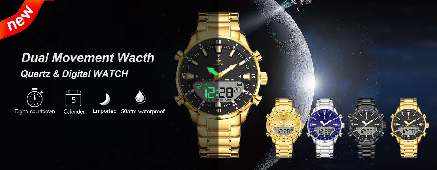 2024 WWOOR Men's Watch Top Brand Luxury Black Wrist Watch Fashion Sports Chronograph Steel Quartz Men Watches Relogio Masculino