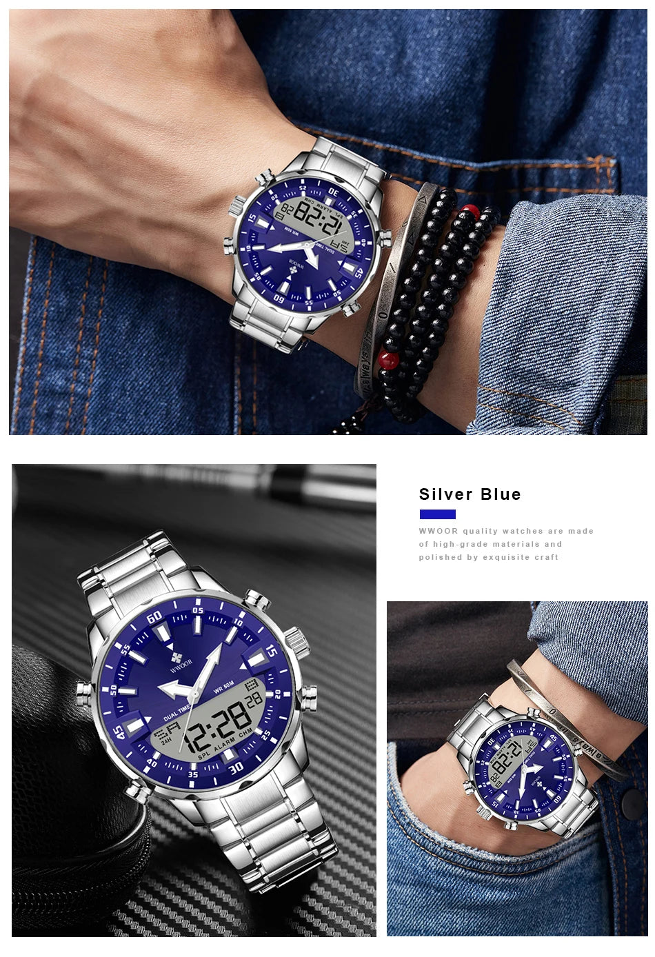 WWOOR New Luxury Digital Watch For Men Sports Big Watches LED Quartz Wristwatch Waterproof Male Clock Military Relogio Masculino