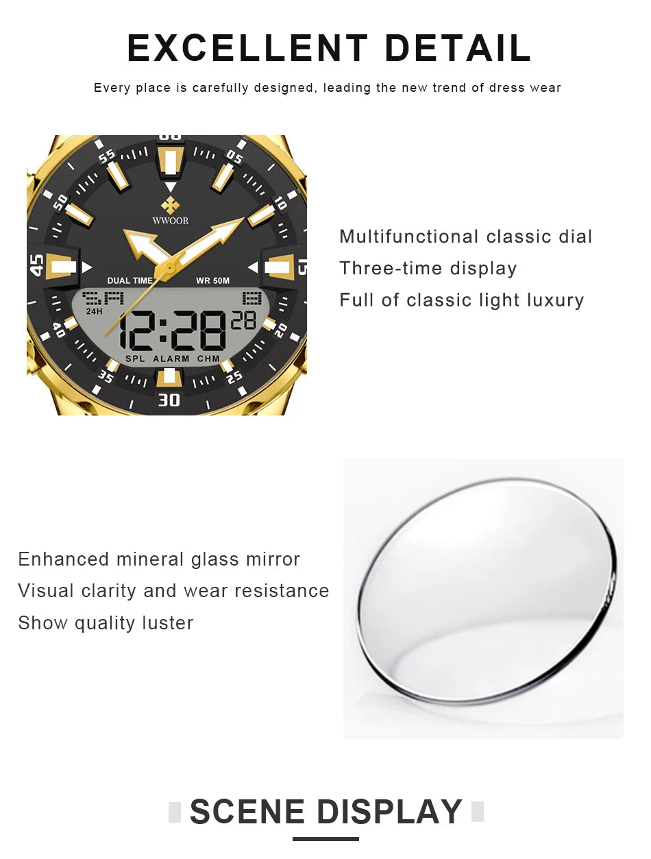 WWOOR New Luxury Digital Watch For Men Sports Big Watches LED Quartz Wristwatch Waterproof Male Clock Military Relogio Masculino