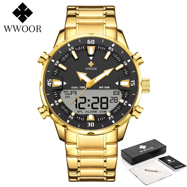 WWOOR New Luxury Digital Watch For Men Sports Big Watches LED Quartz Wristwatch Waterproof Male Clock Military Relogio Masculino
